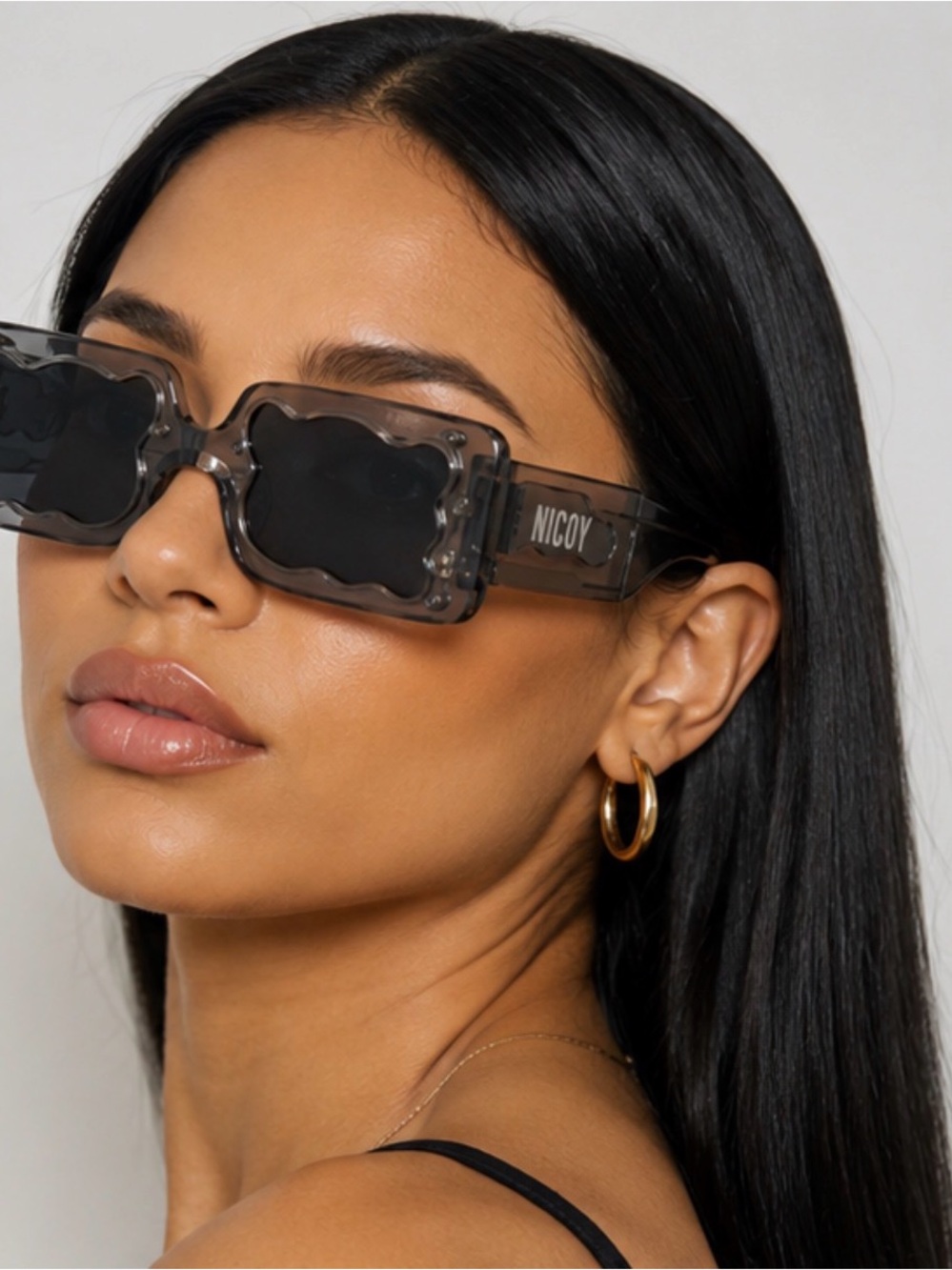 NICOY Brand New Smoky Gray Scalloped Square Sunglasses - Unisex